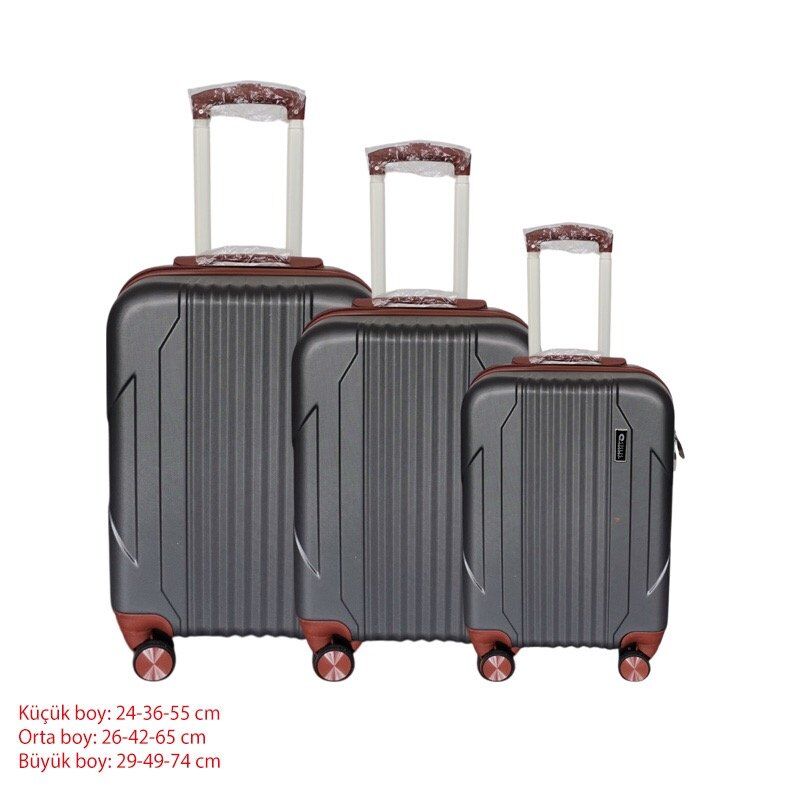 SISUS Valiz 3'lü Set – Füme (Kabin, Orta, Büyük Boy)