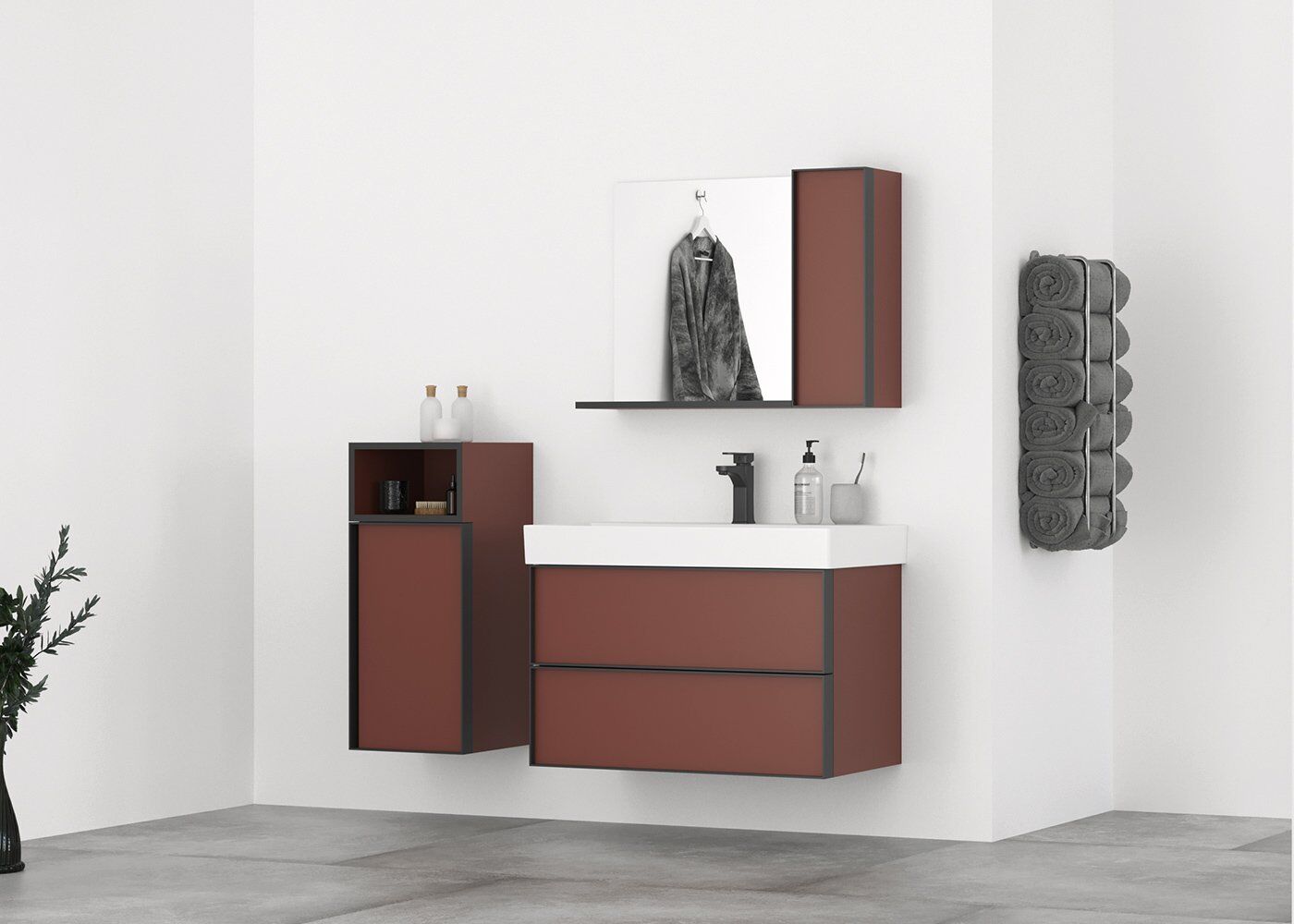 Belinza Banyo Dolabı Bella 85 Kadife Gri Takım