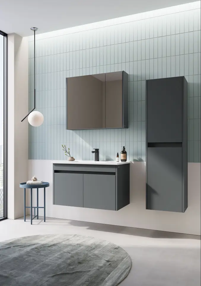 Orka Banyo Dolabı Sıde 85 Cm Mat Antrasit Takım Kapaklı