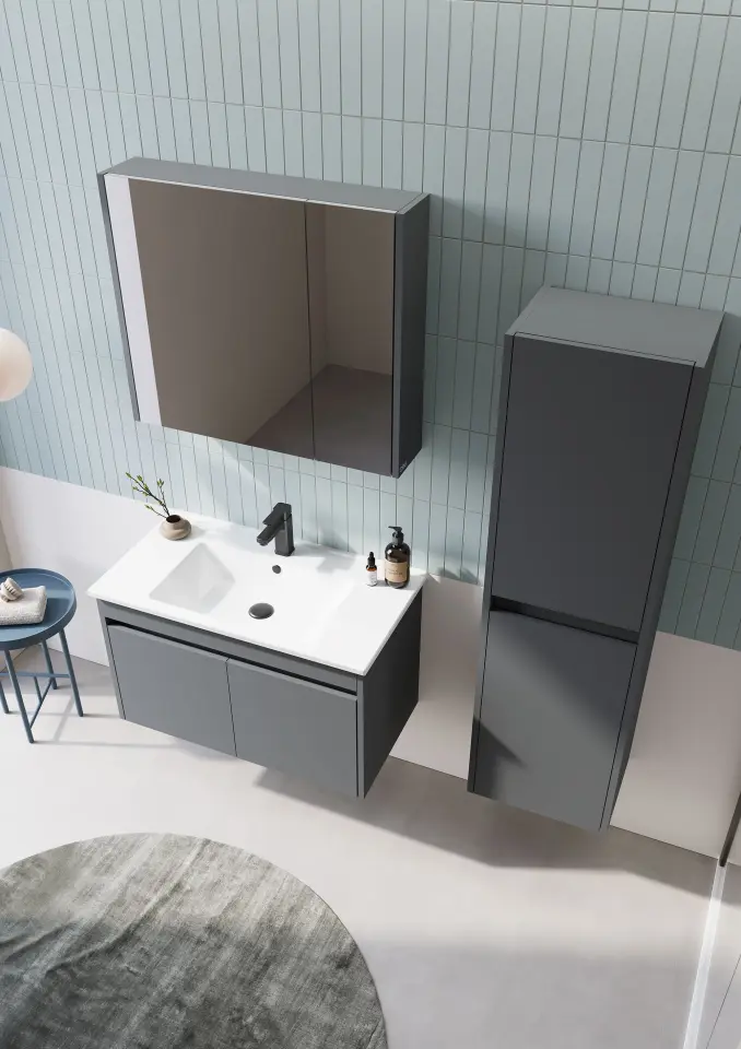 Orka Banyo Dolabı Sıde 85 Cm Mat Antrasit Takım Kapaklı