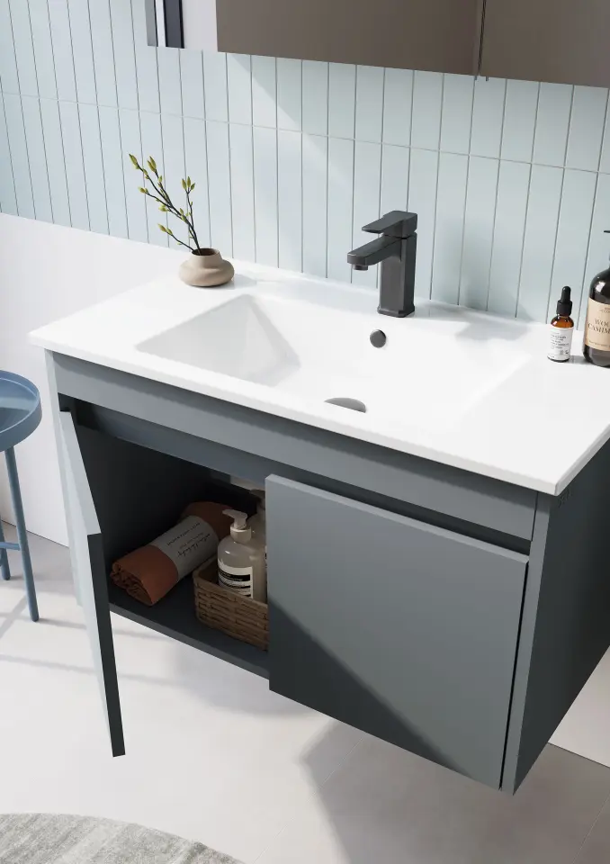 Orka Banyo Dolabı Sıde 85 Cm Mat Antrasit Takım Kapaklı