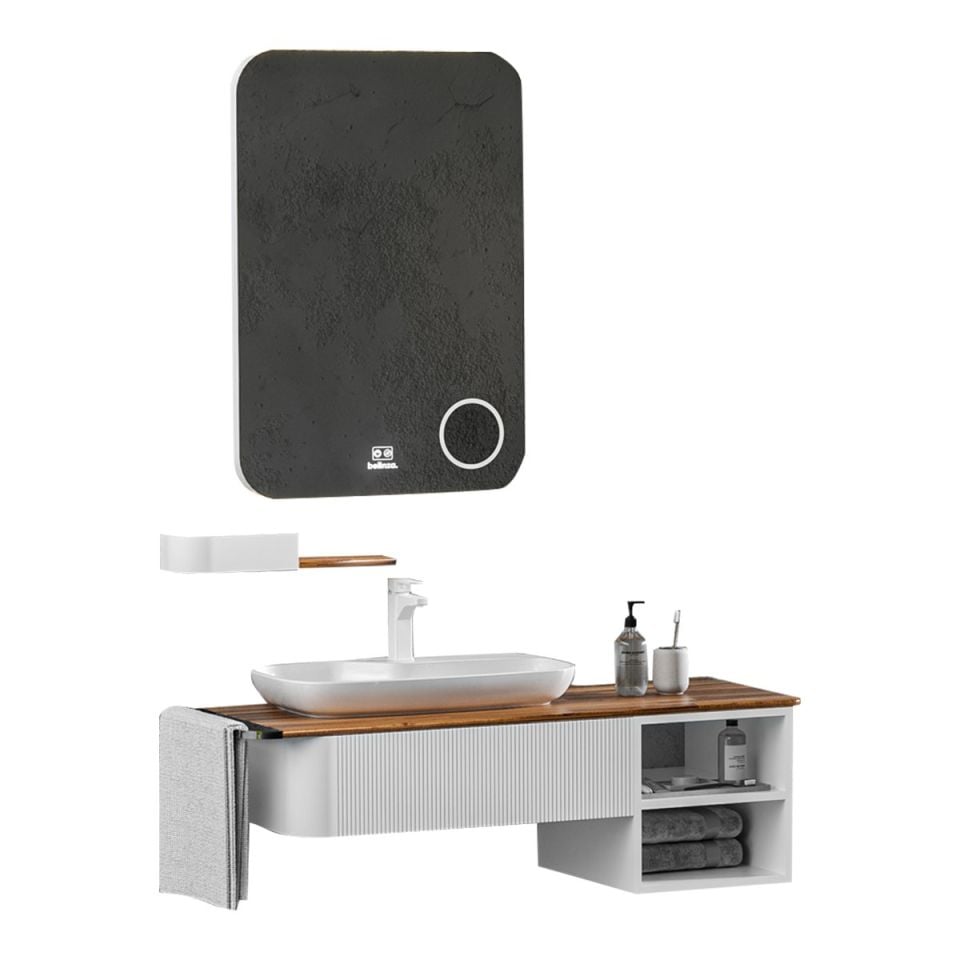 Belinza Banyo Dolabı Cassa 130 Cm Beyaz/Ahşap Doğal Tkm