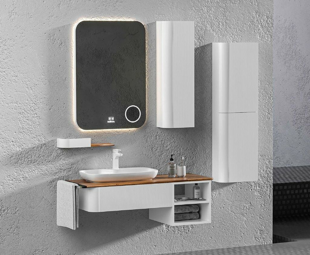 Belinza Banyo Dolabı Cassa 130 Cm Beyaz/Ahşap Doğal Tkm