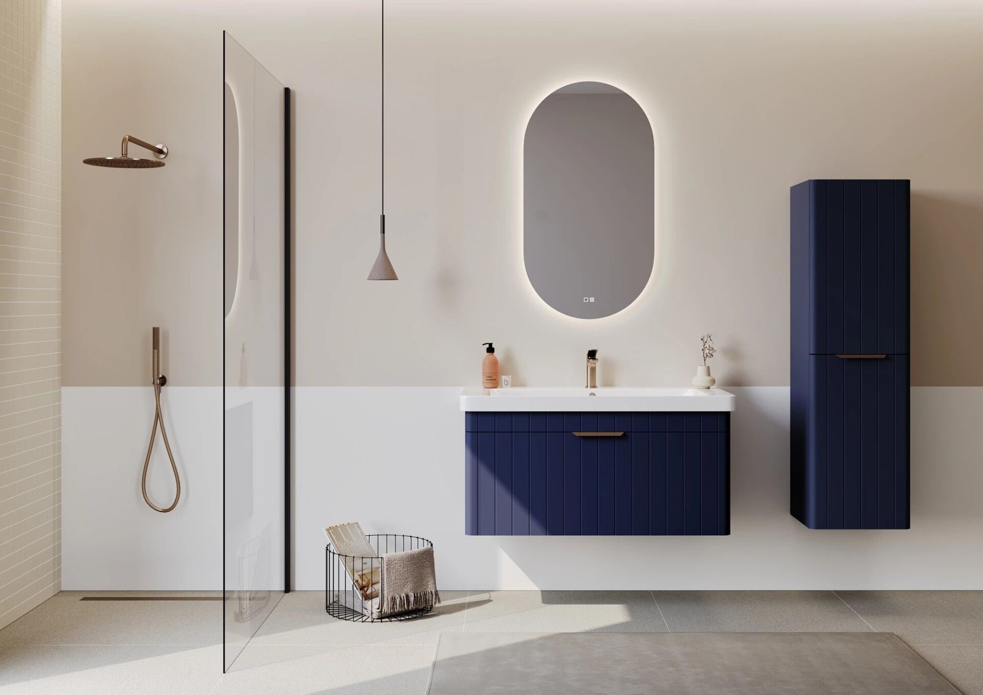 Orka Banyo Dolabı Procıda V2 80 Mat Lacivert/Aaltın Takı