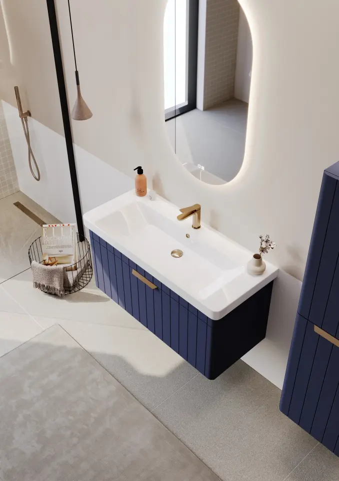 Orka Banyo Dolabı Procıda V2 80 Mat Lacivert/Aaltın Takı