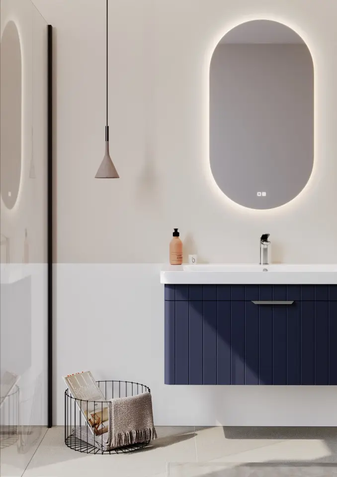 Orka Banyo Dolabı Procıda V2 80 Mat Lacivert/Aaltın Takı