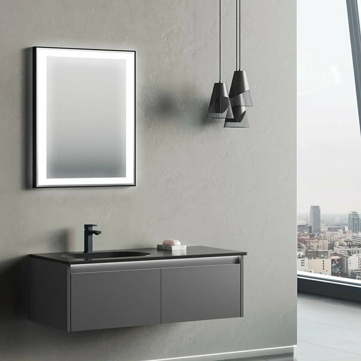 Orka Lisbon 110 Cm Mat Antrasit Banyo Dolabı Takımı