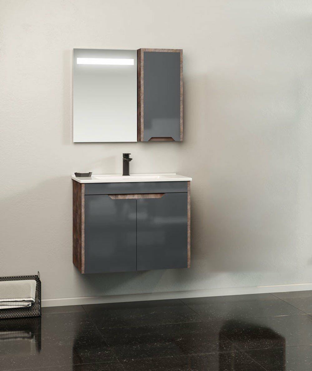 Orka Banyo Dolabı Lago 100 Cm Kahvetaş- Antrasıt Takım
