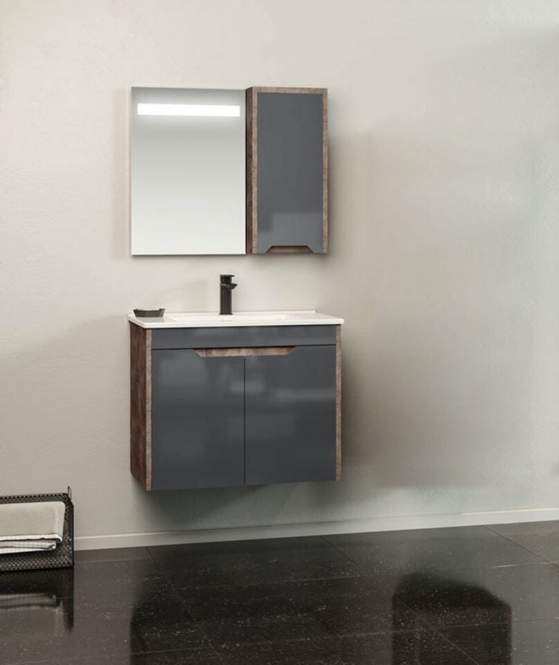 Orka Banyo Dolabı Lago 100 Cm Kahvetaş- Antrasıt Takım