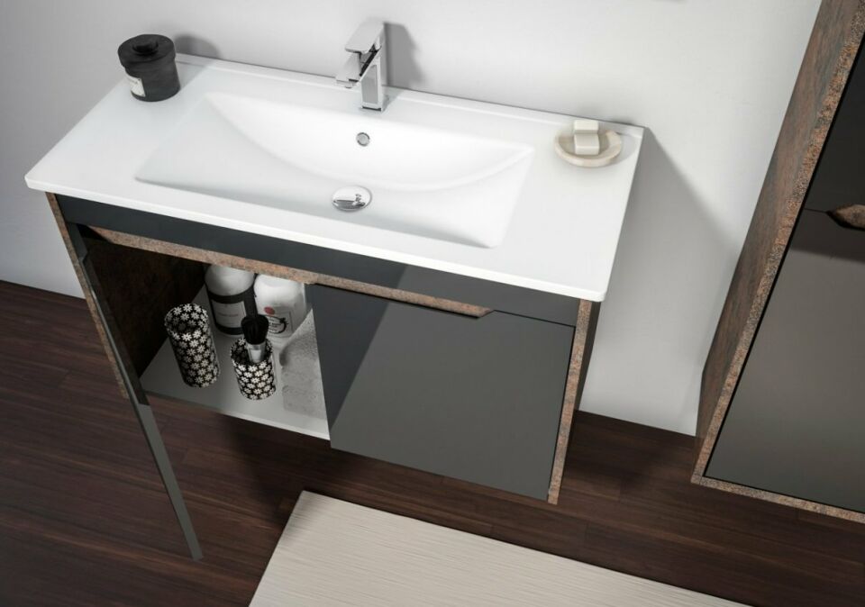 Orka Banyo Dolabı Lago 100 Cm Kahvetaş- Antrasıt Takım