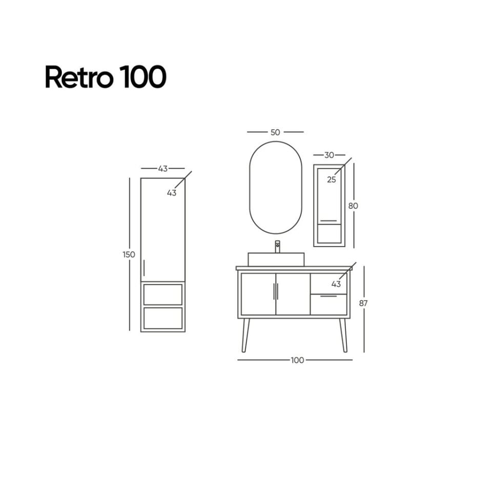 Belinza Banyo Dolabı Retro 100 Cm Kadife Gri Takım