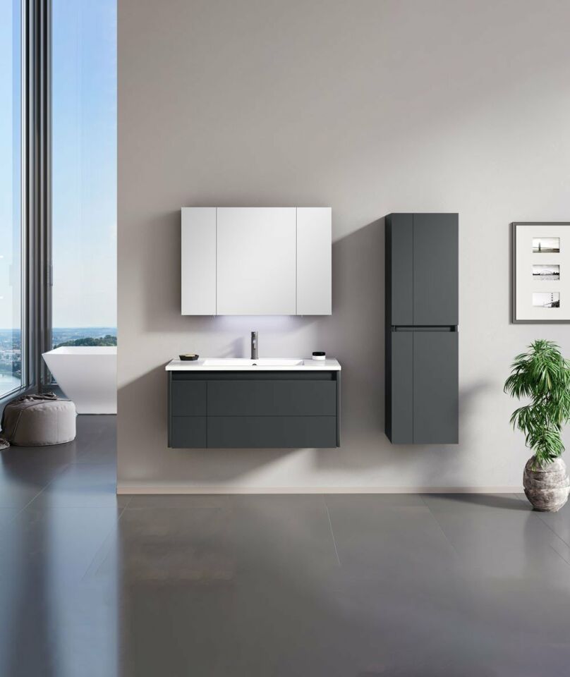 Orka Likya 100 Cm Mat Antrasit Banyo Dolabı Takımı