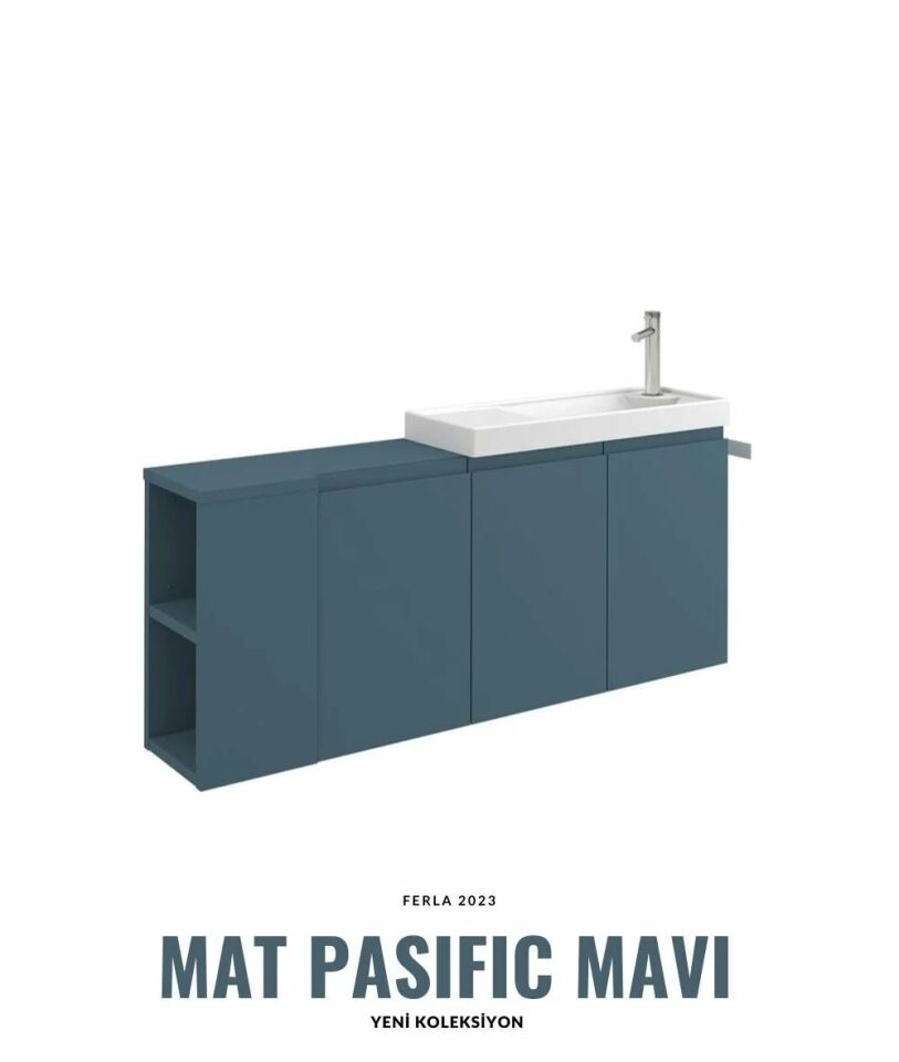 Orka Ferla 110 Cm Mat Pasıfıc Mavi Banyo Dolabı Takım