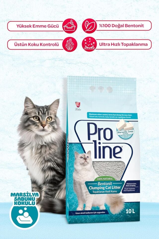 Proline Marsilya Sabunlu Topaklanan Bentonit Kedi Kumu 10LT