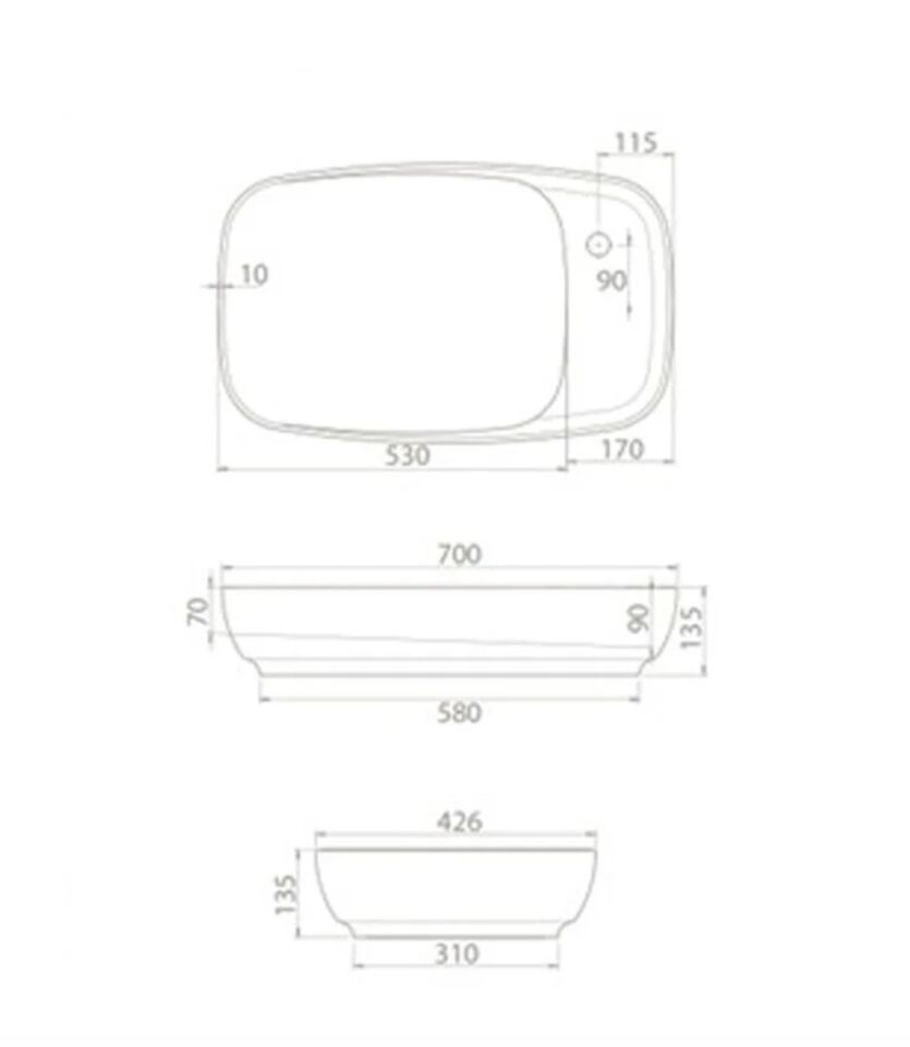 TURKUAZ Nova Lavabo 70x42 cm Gizli Sifonlu – Mat Gri - 4 Renk Seçeneğiyle