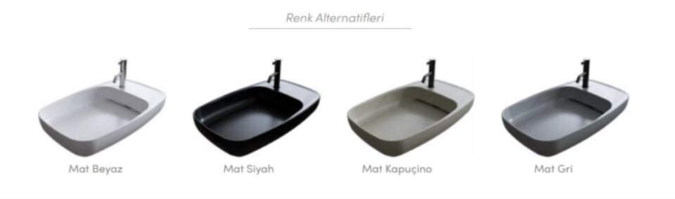 TURKUAZ Nova Lavabo 70x42 cm Gizli Sifonlu – Mat Gri - 4 Renk Seçeneğiyle