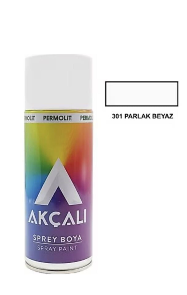 Akçalı Sprey Boya Parlak Beyaz RAL 301 Akrilik Düz Renkli 400 ml