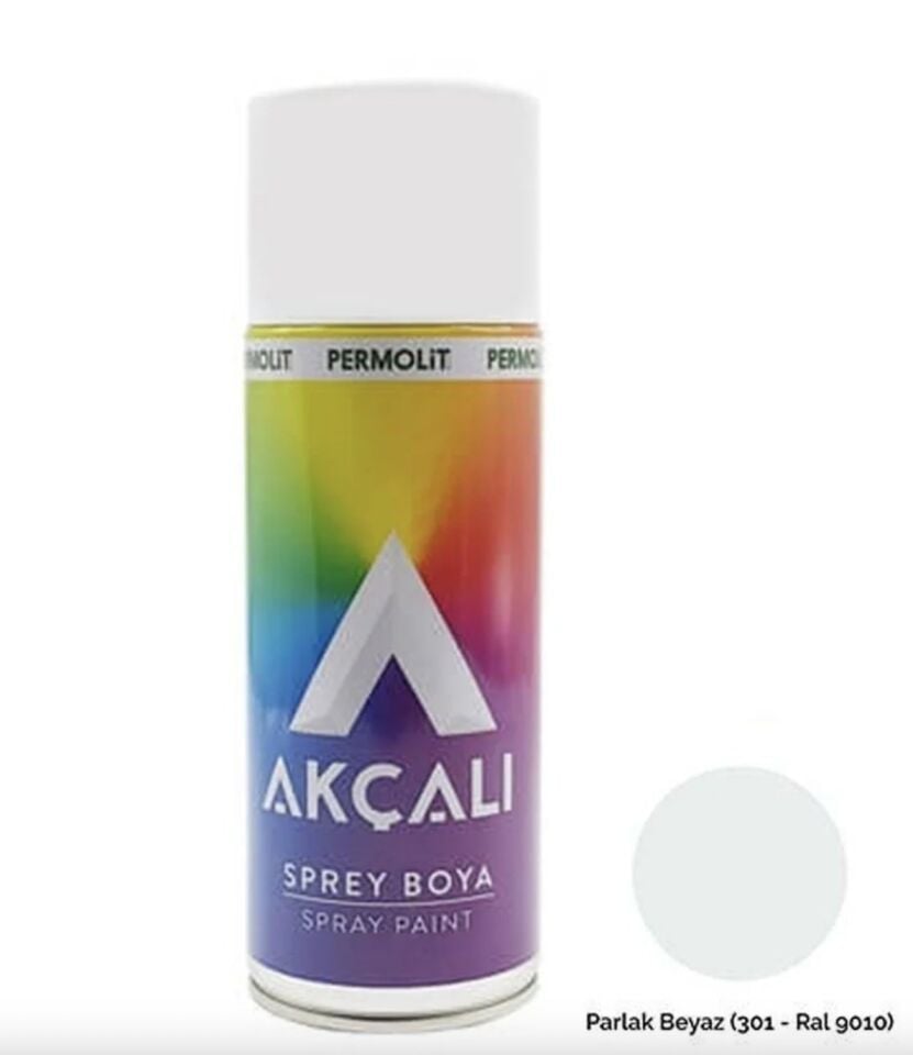 Akçalı Sprey Boya Parlak Beyaz RAL 301 Akrilik Düz Renkli 400 ml