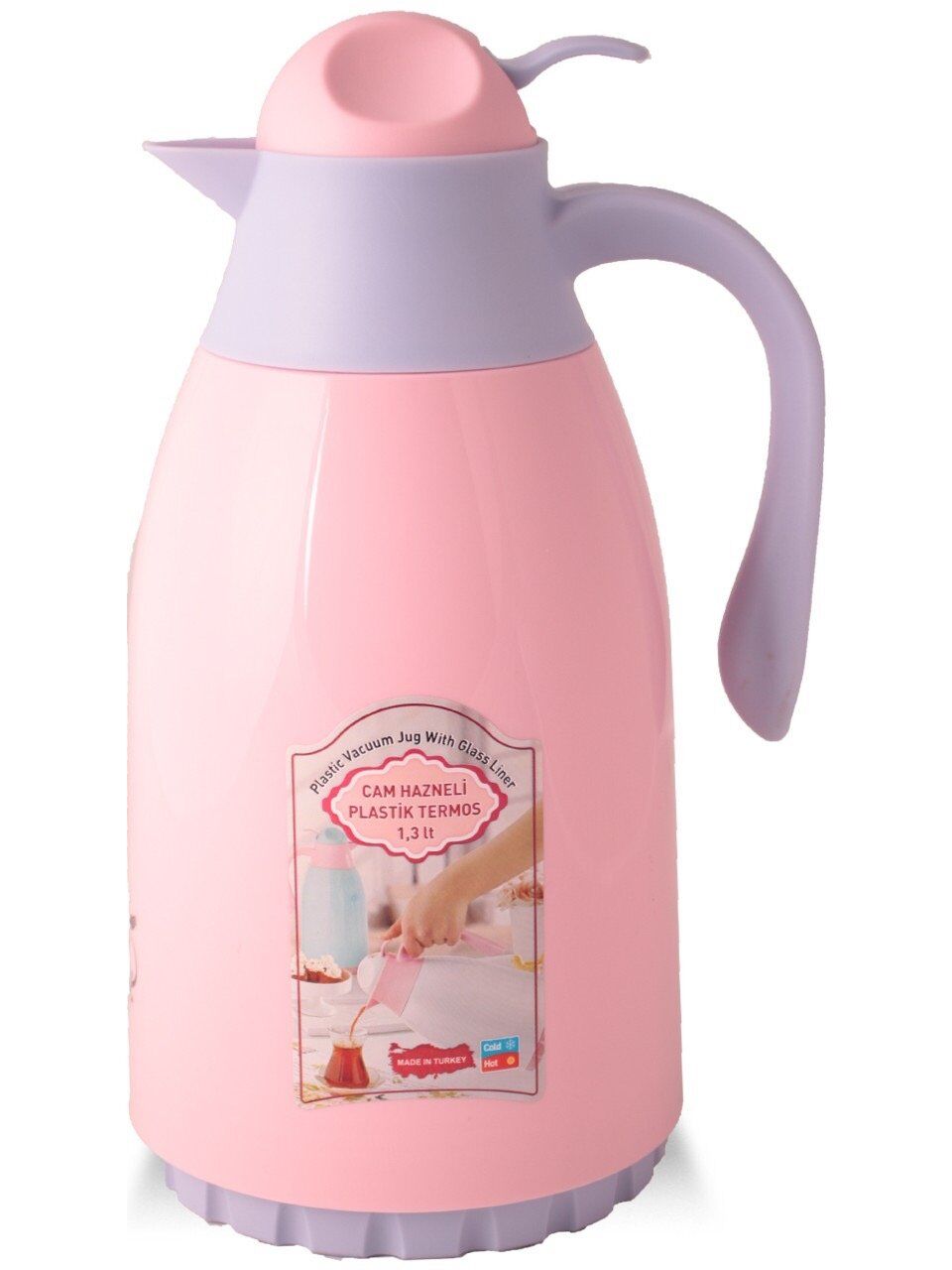 Cam Hazneli Plastik Termos 1,3 Lt Pembe Lila