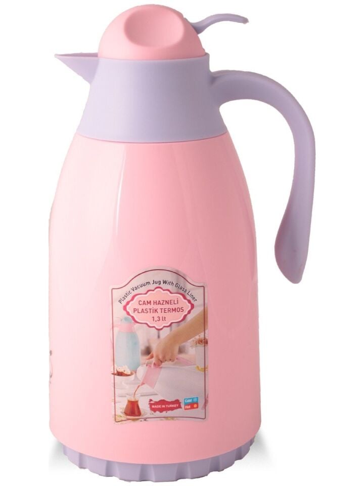 Cam Hazneli Plastik Termos 1,3 Lt Pembe Lila