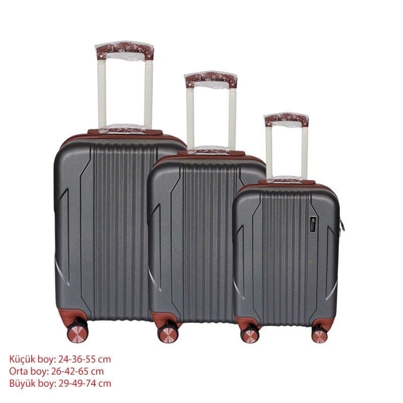 SISUS Valiz 3'lü Set – Füme  (Kabin, Orta, Büyük Boy)